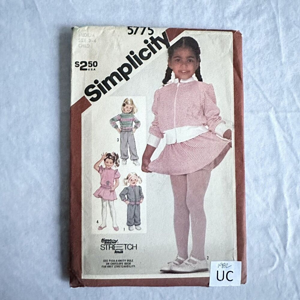 Vtg 80s Simplicity KNIT Sewing Pattern 5775 Girls Pants Skirt Panties Top Jacket